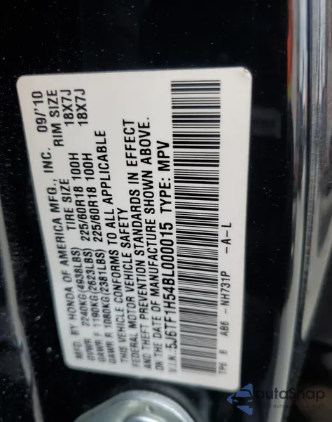 2011 Honda Accord Crosstour Exl из США, поврежденный, VIN 5J6TF1H54BL000015